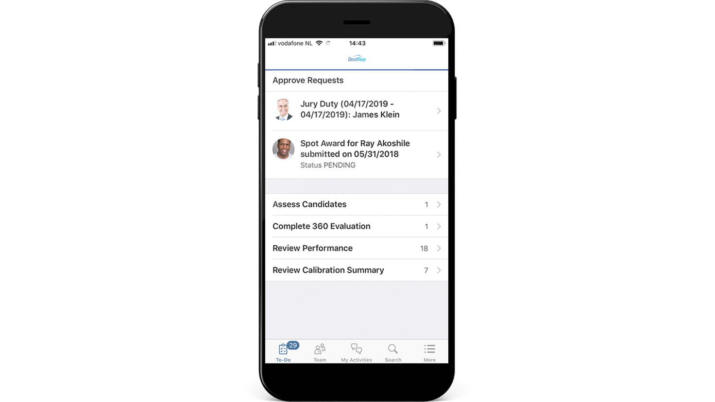 HRIS product screen HRIS