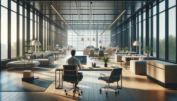work environment of open office for employees to enjoy and work together in