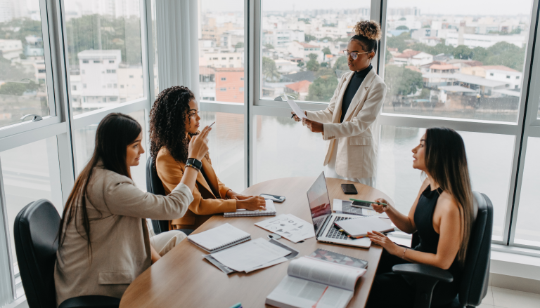 Leadership lead leader women in the workplace meeting team employees productivity