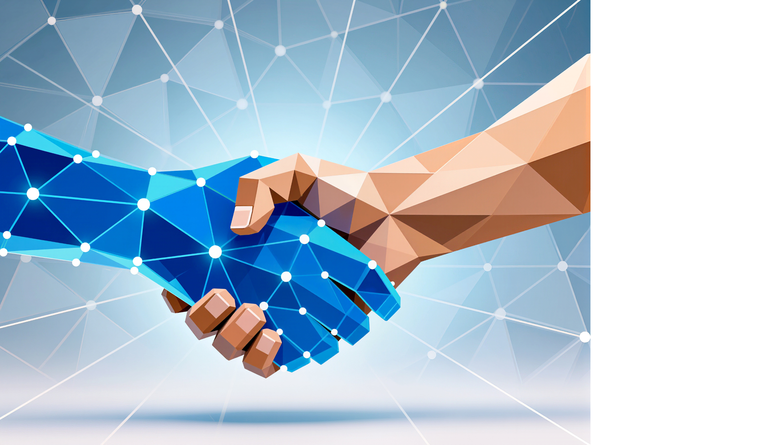 a digital hand and a human hand shaking when it comes to onboarding and genai ai