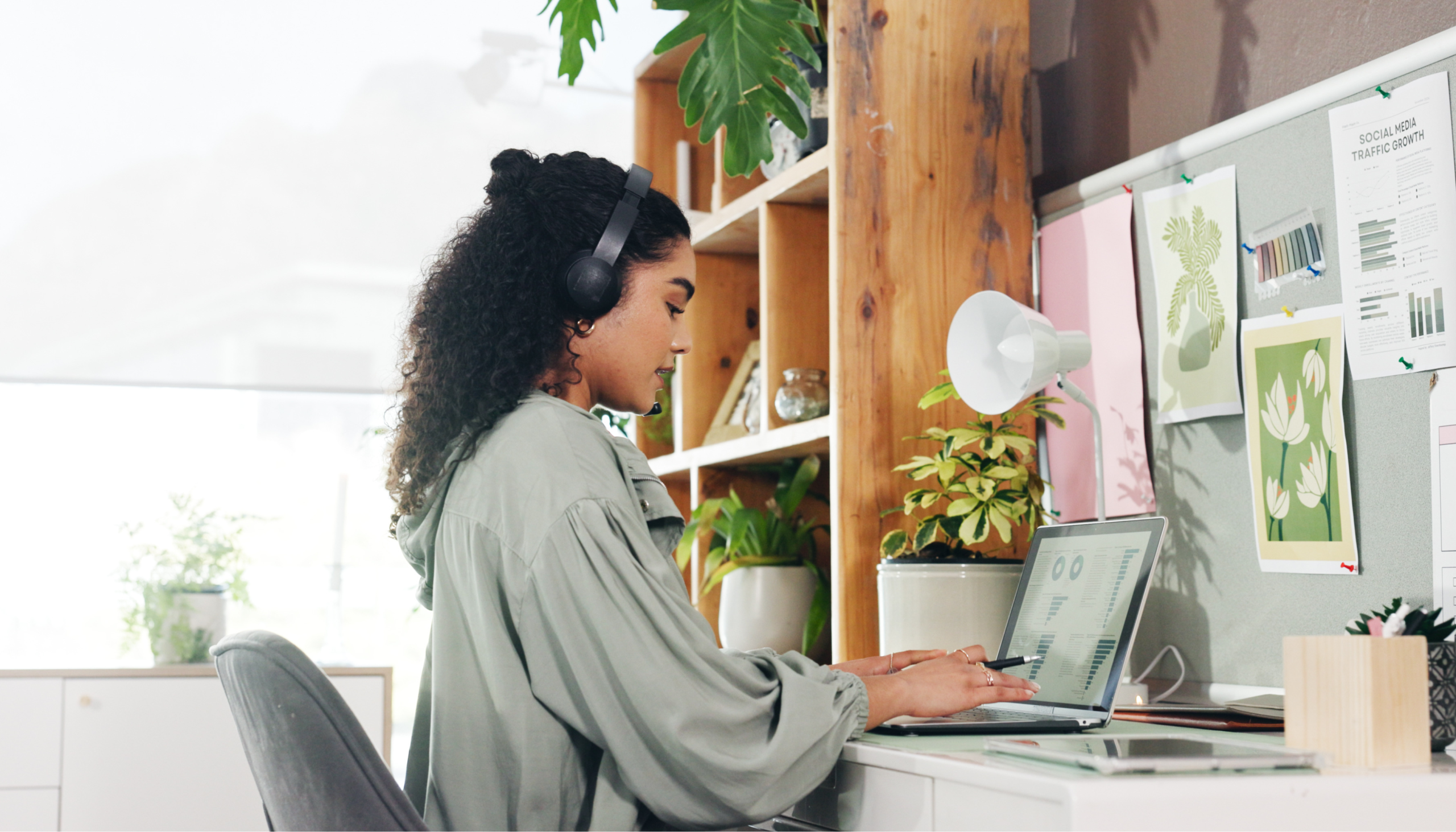 woman remote working at home