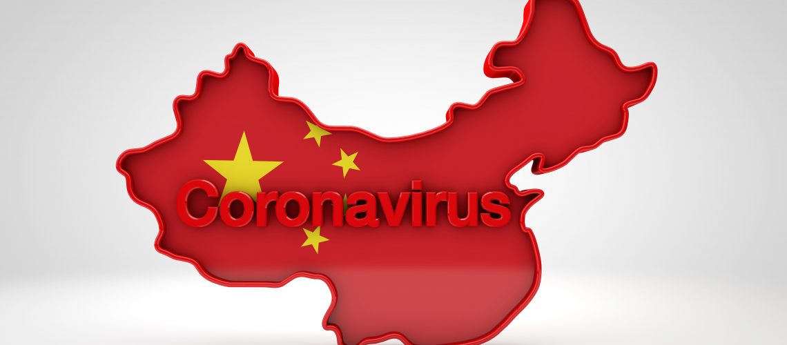 Map of China with the word coronavirus. 3D Rendering