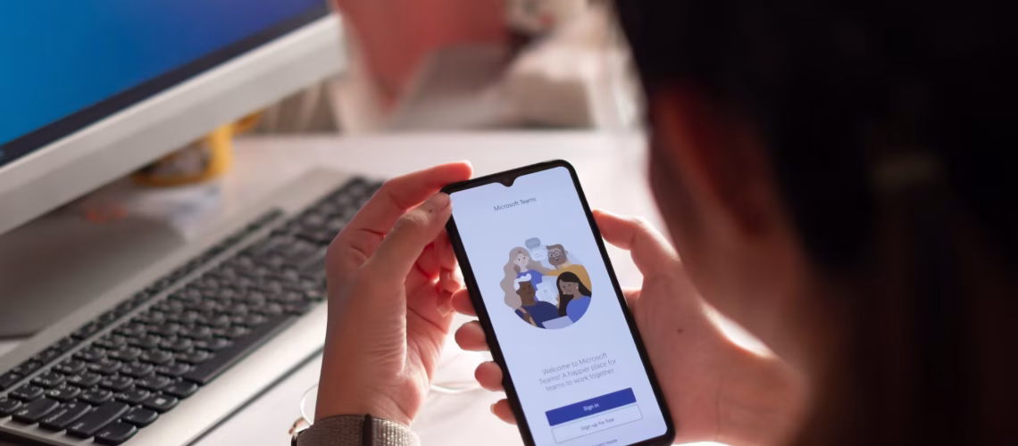 Microsoft teams being used by an employee to improve their skills for the future of work