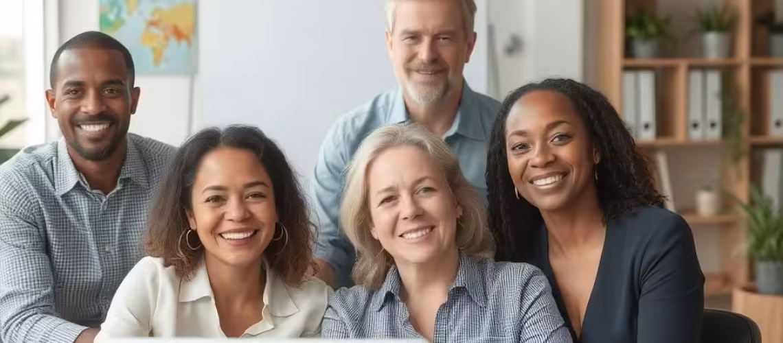 culture company where employees are sitting together like a happy effective productive team