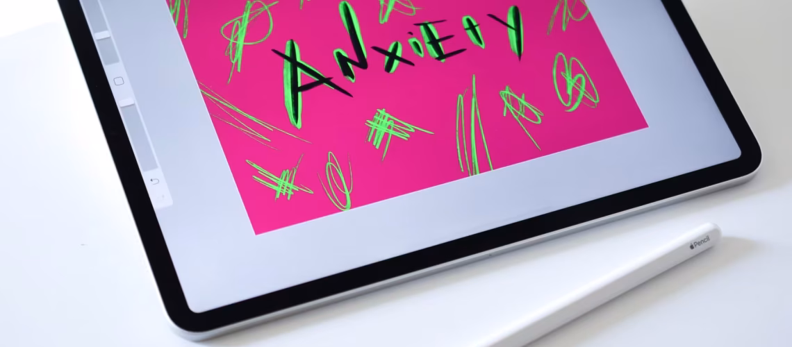 mental wellness health and anxiety in the workplace on a tablet