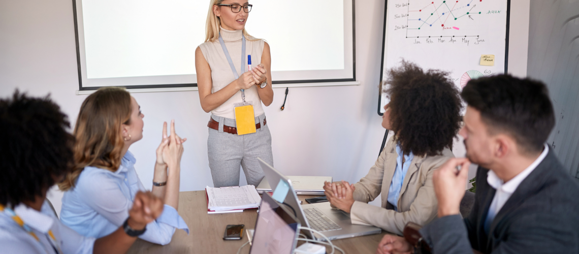 team meeting leader female