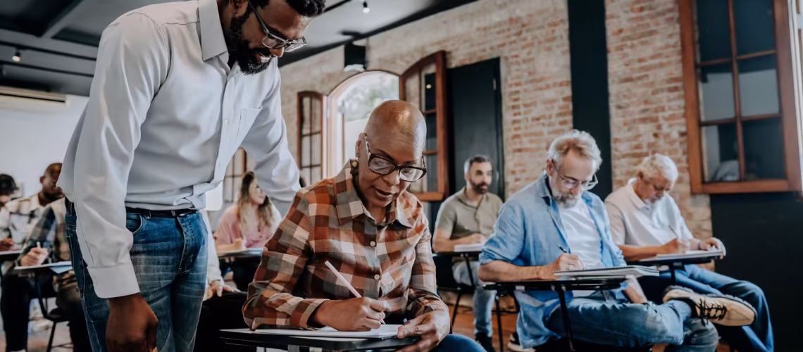 test elderly senior students learning employees continuous learning